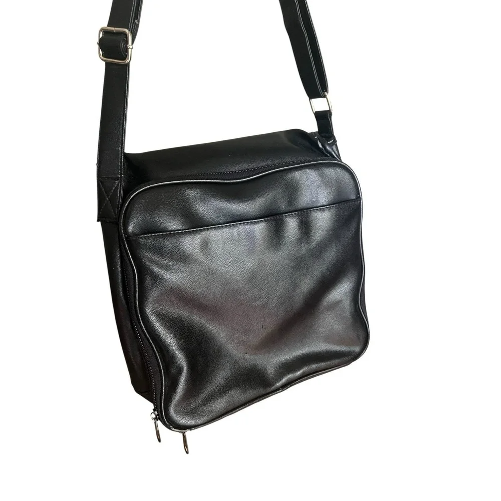 Black Leather Messenger‎ Laptop Briefcase Bag Unisex Designer *READ